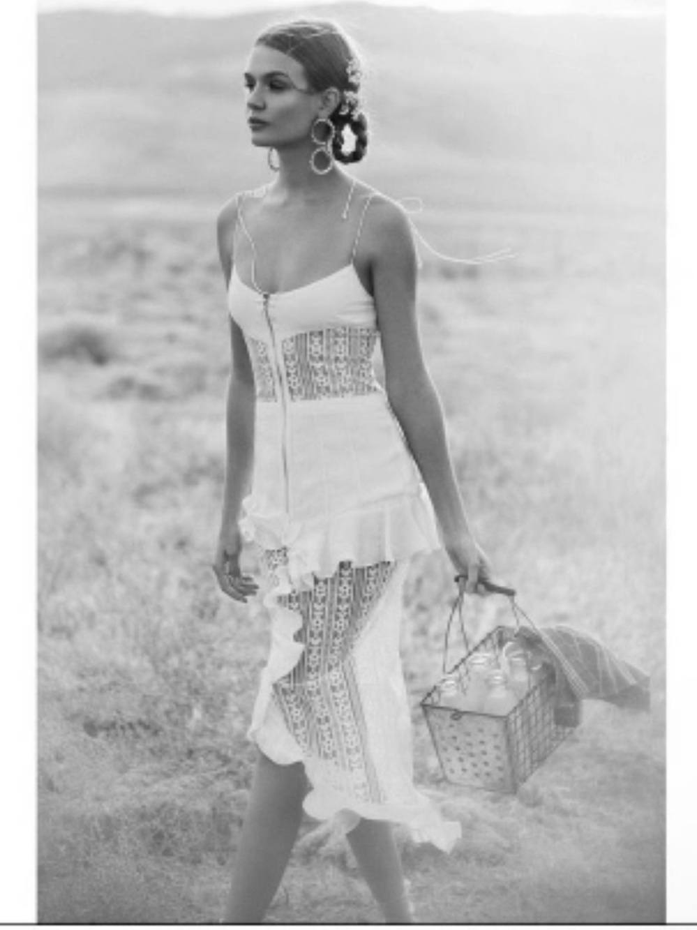 For Love & Lemons White Lace Ruffle Midi Dress Zip Front Corset Size M NEW
